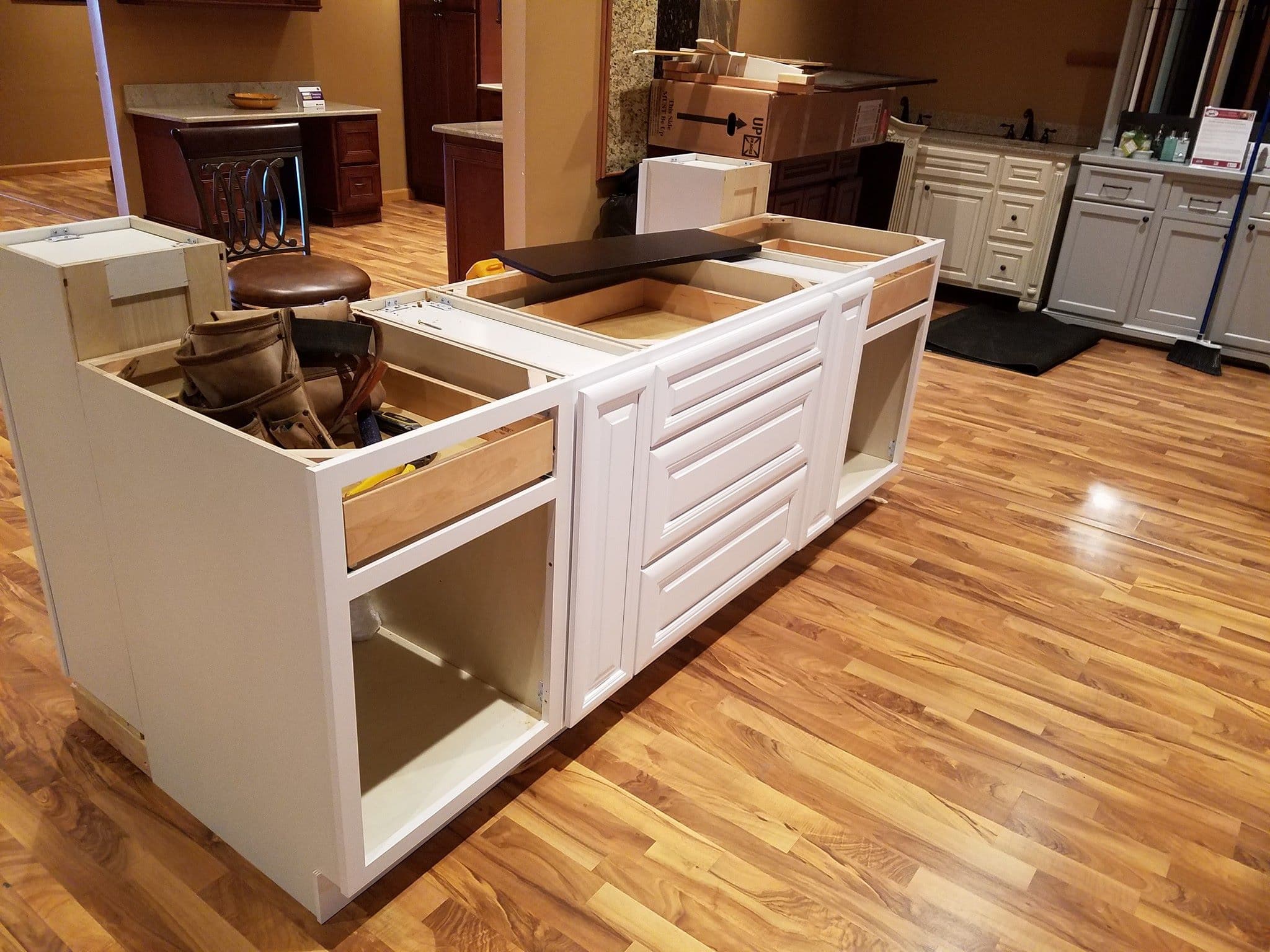Island cabinets going in during a Chalfont kitchen remodel