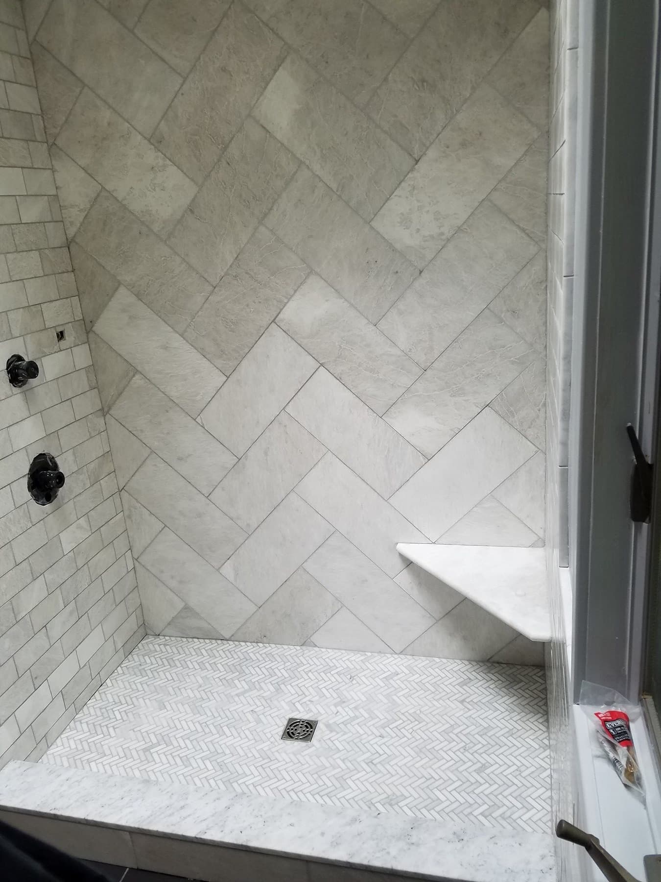 Shower tile and niche from a Doylestown full bathroom remodel