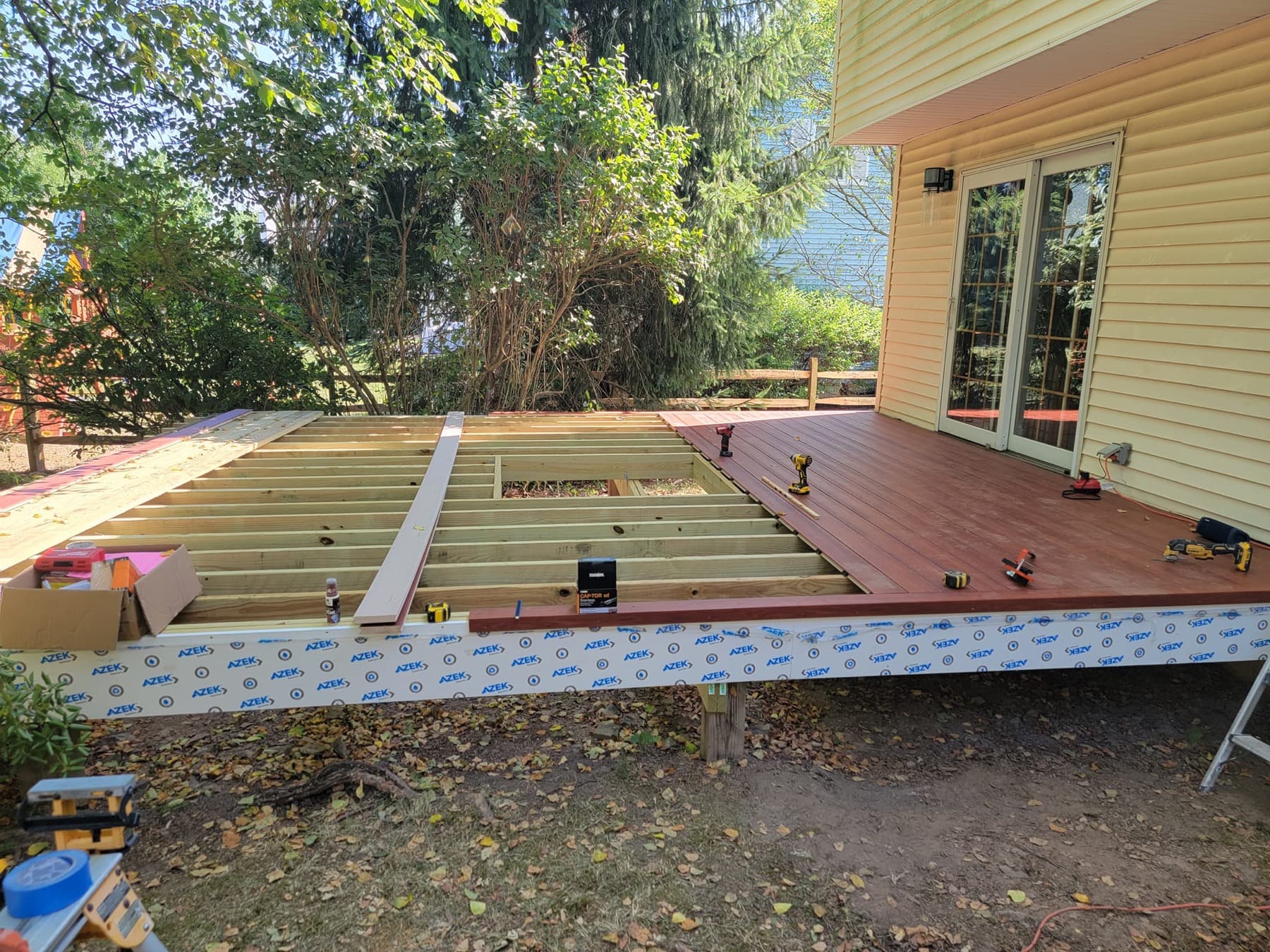 Deck framing work in progress in New Hope