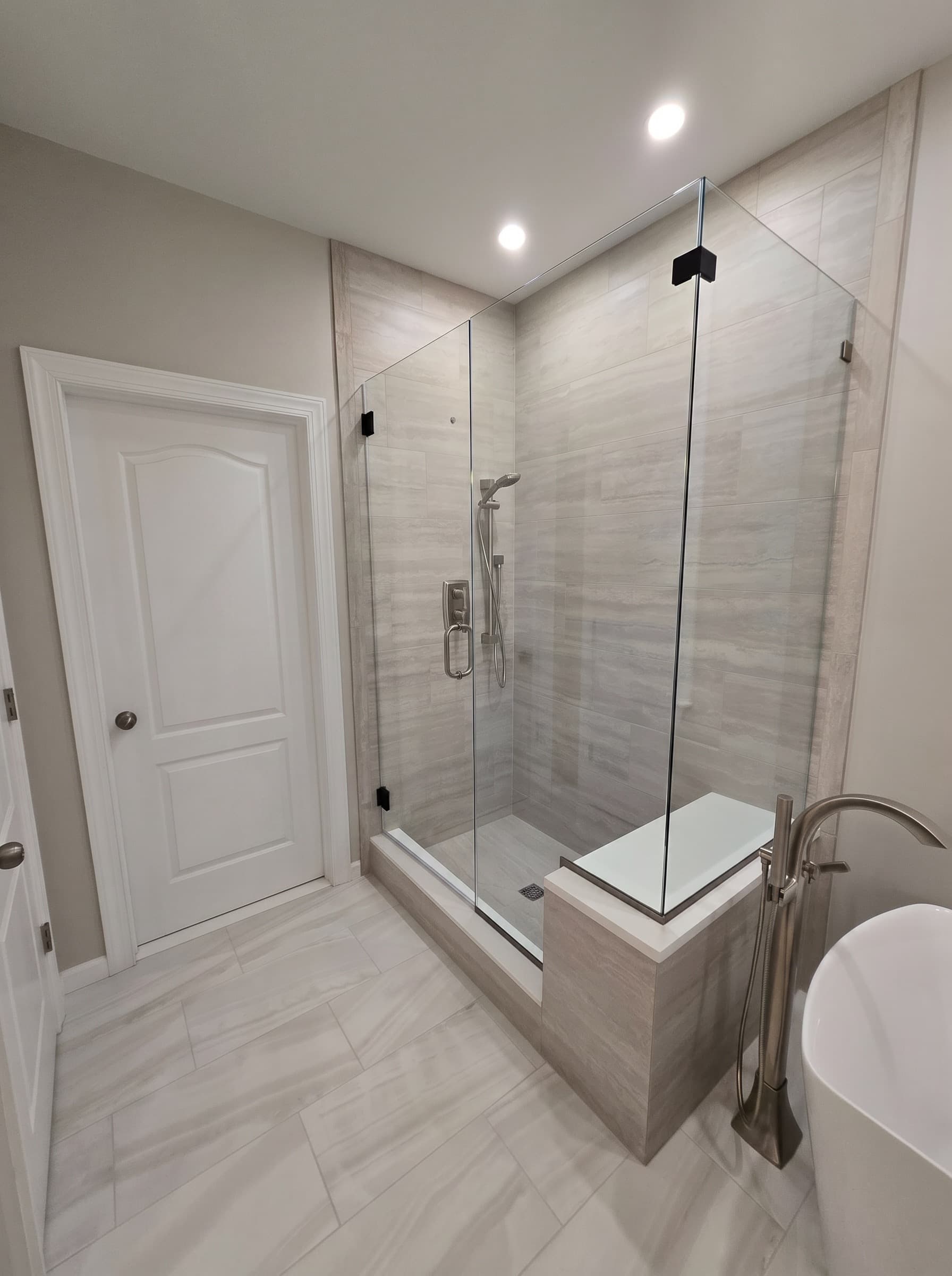 Glass walk-in shower from a New Hope bathroom remodel