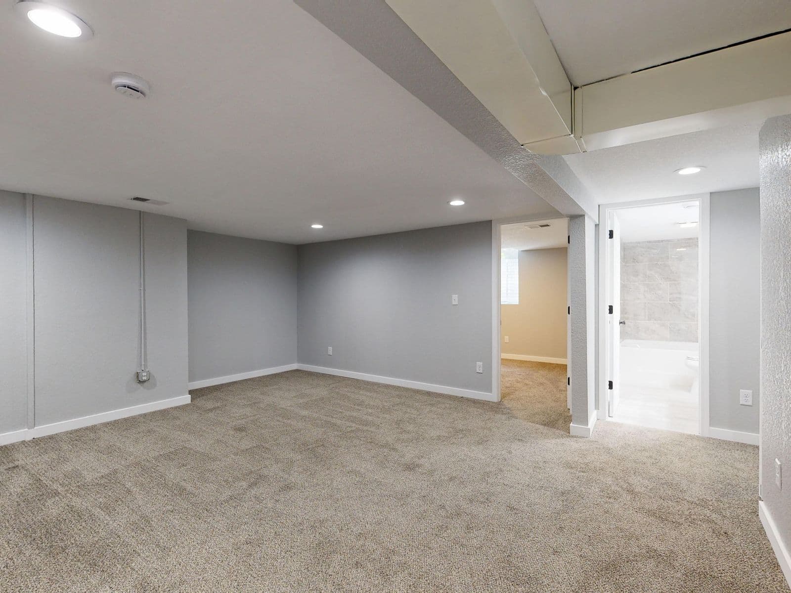 Finished basement ceiling with recessed lights