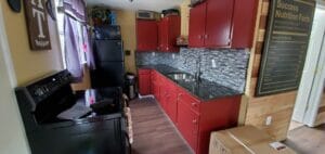 Kitchen remodel with red cabinets