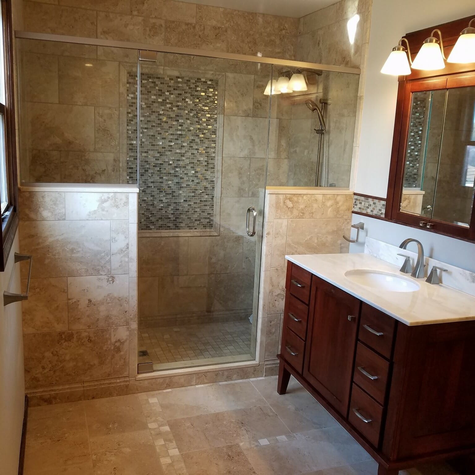 remodeled bathroom with beautiful shower